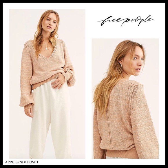 FREE PEOPLE BOHO PULLOVER V-NECK LUXE KNIT TOP A2C - Picture 12 of 12